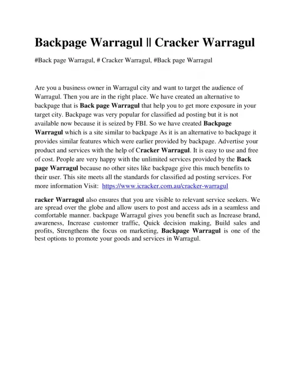 Backpage Warragul || Cracker Warragul