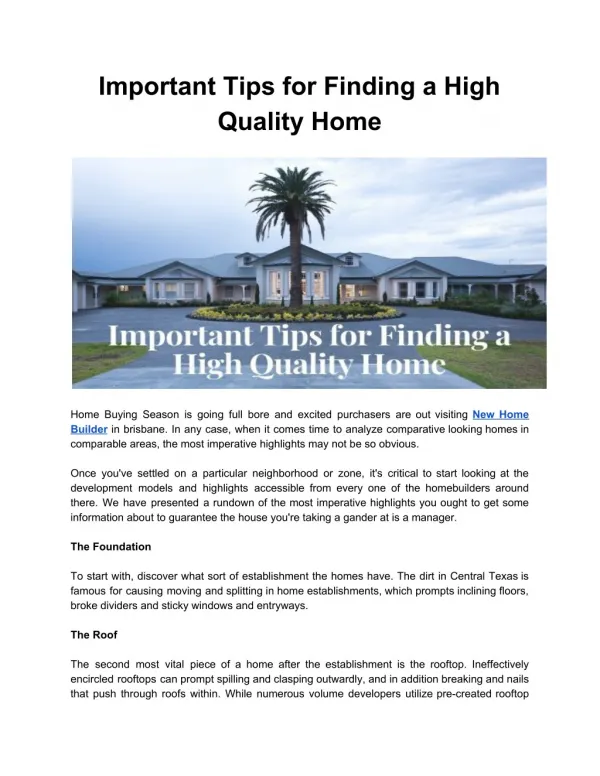 Important Tips for Finding a High Quality Home