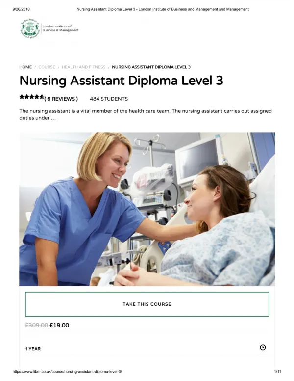Nursing Assistant Diploma Level 3 - LIBM