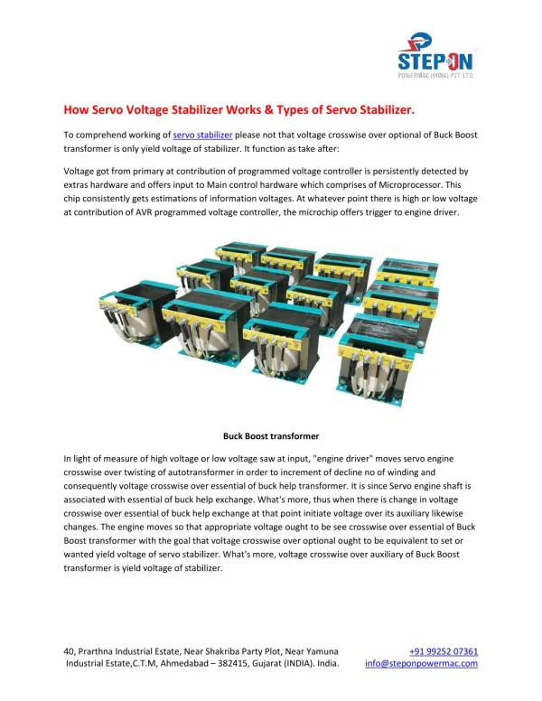How Servo Voltage Stabilizer Works & Types of Servo Stabilizer.