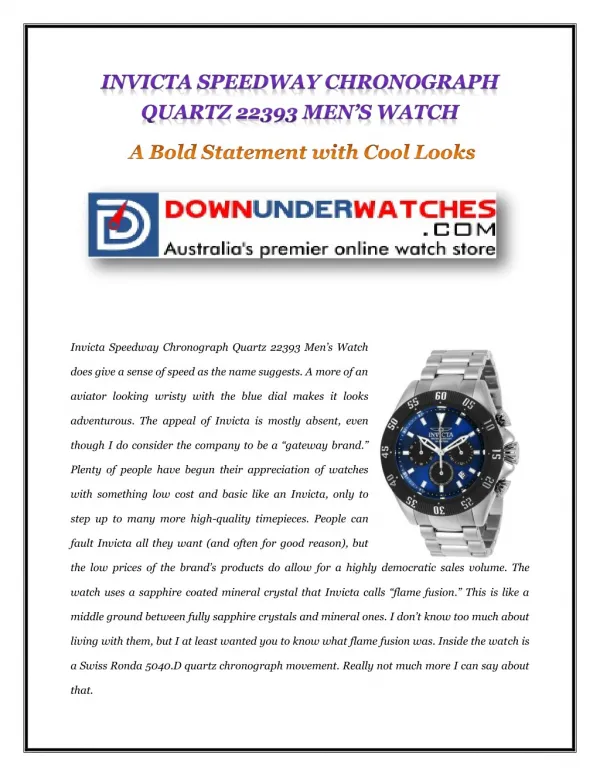 INVICTA SPEEDWAY CHRONOGRAPH QUARTZ 22393 MEN’S WATCH