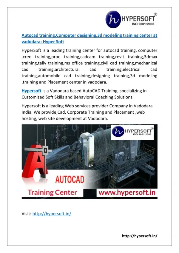 Autocad training,Computer, creo training center at vadodara: HyperSoft