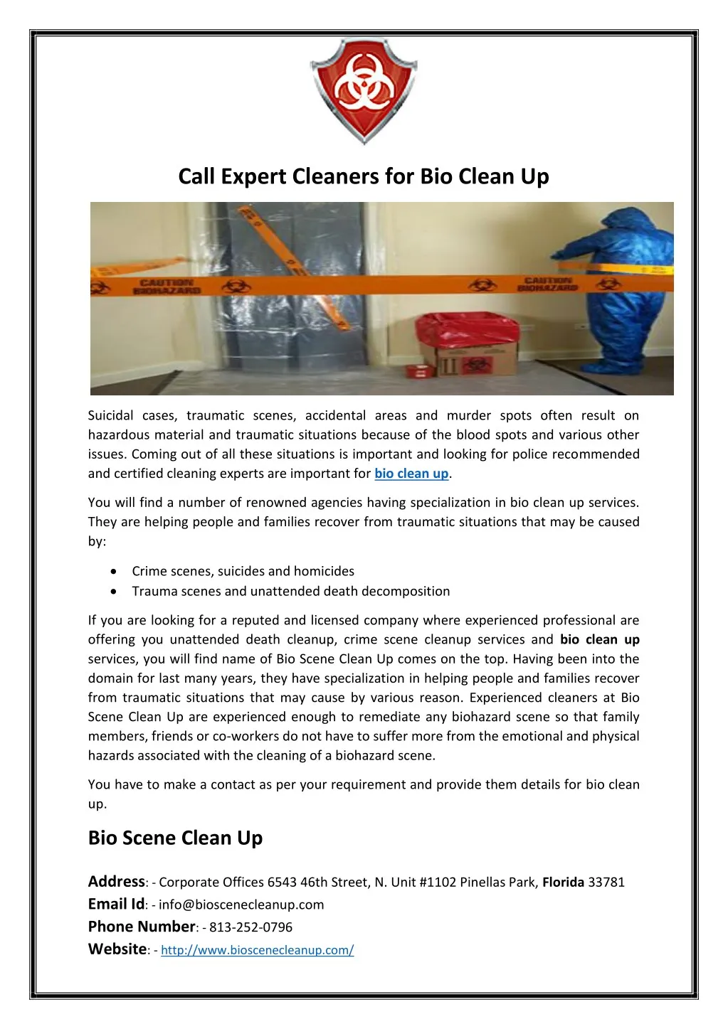 call expert cleaners for bio clean up