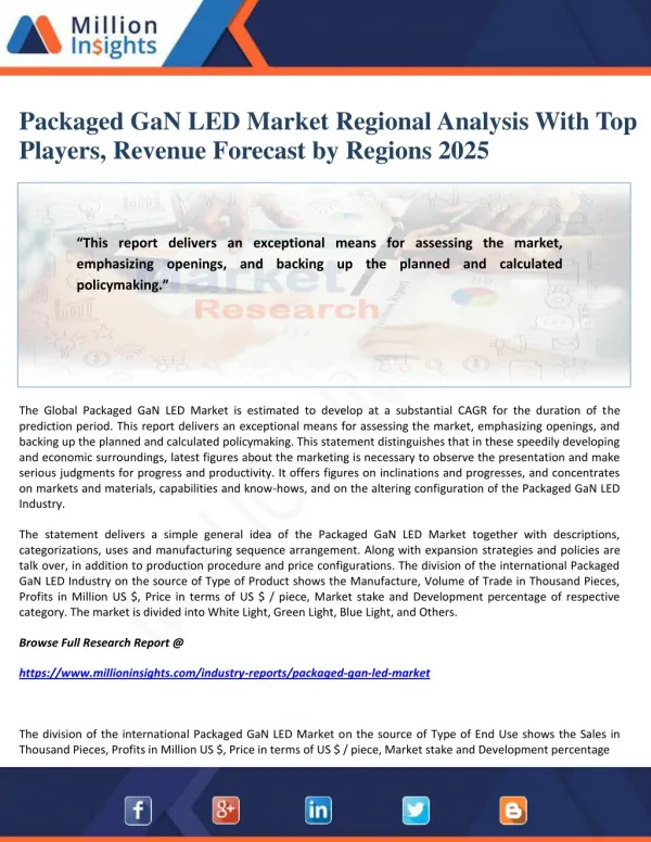 Packaged GaN LED Market Regional Analysis With Top Players, Revenue Forecast by Regions 2025