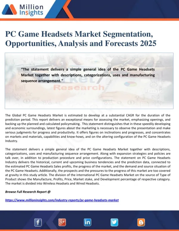 PC Game Headsets Market Segmentation, Opportunities, Analysis and Forecasts 2025