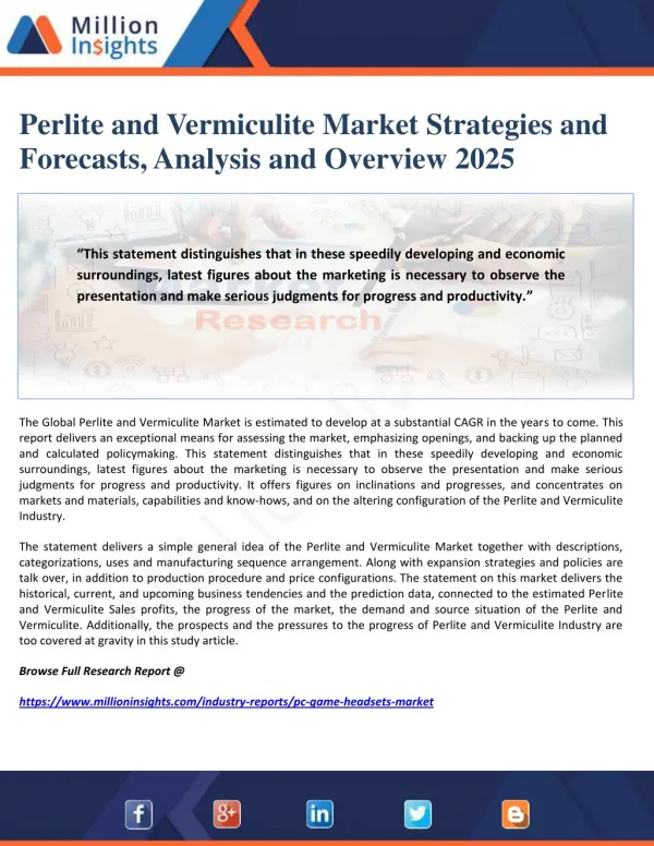 Perlite and Vermiculite Market Strategies and Forecasts, Analysis and Overview 2025