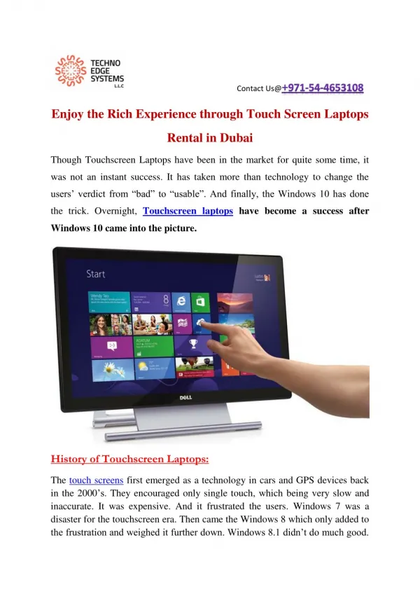 Enjoy the Rich Experience through Touch Screen Laptop Rental Dubai