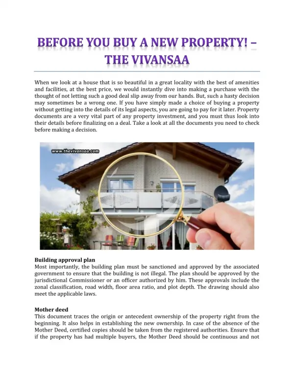 Before You Buy A New Property! - The Vivansaa