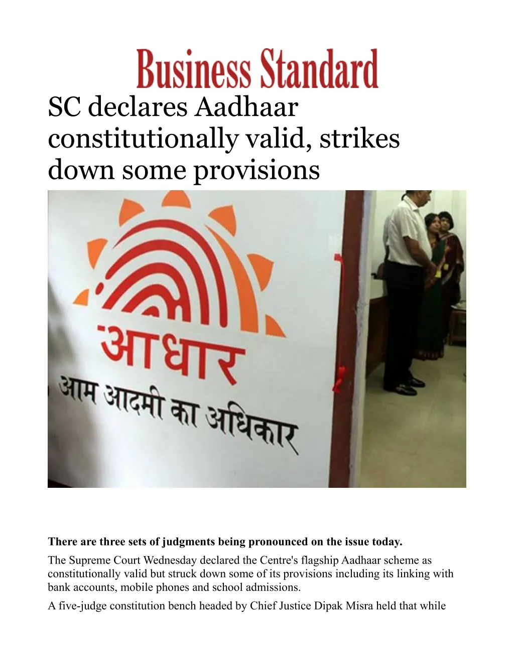 sc declares aadhaar constitutionally valid