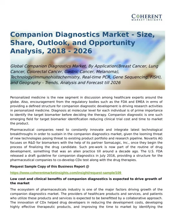 Companion Diagnostics Market Size, Analysis and Forecast till 2026
