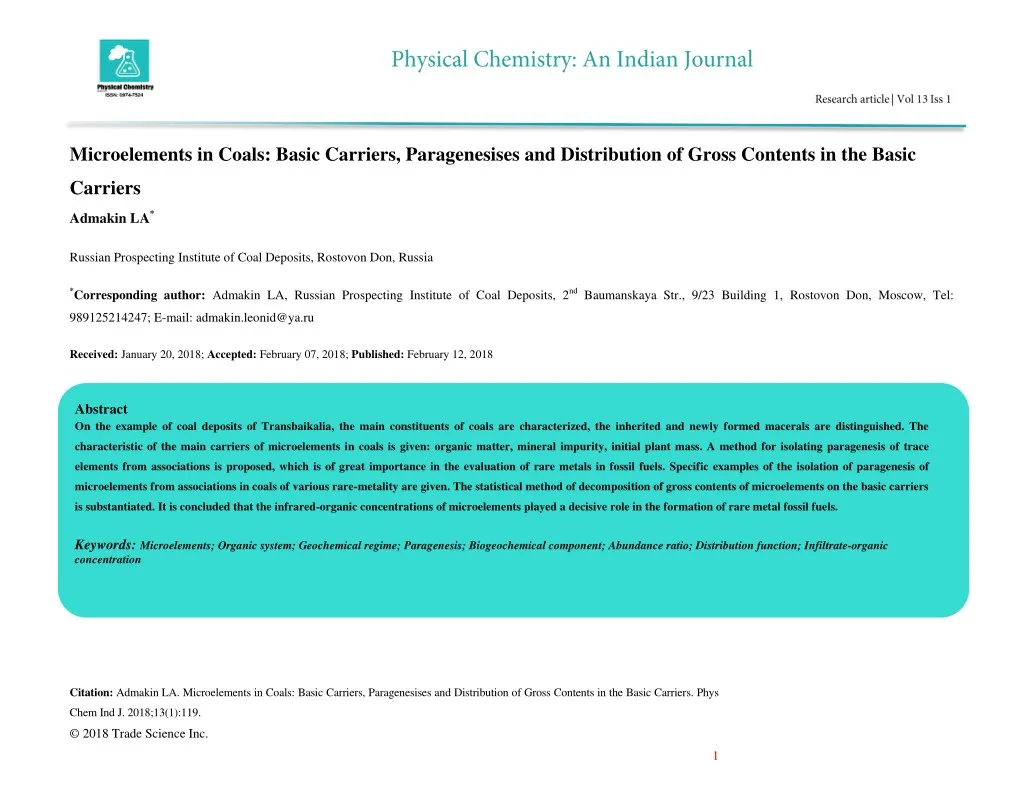 microelements in coals basic carriers