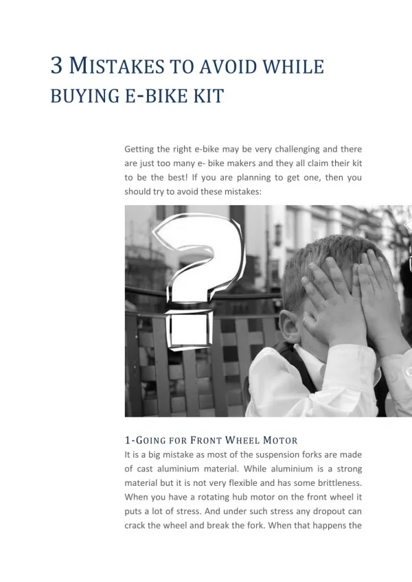 3 Mistakes to avoid while buying e-bike kit