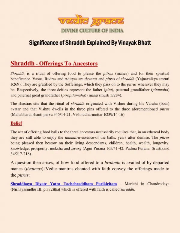 Significance of Shraddh Explained By Vinayak Bhatt