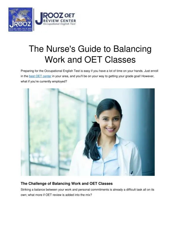 The Nurse's Guide to Balancing Work and OET Classes
