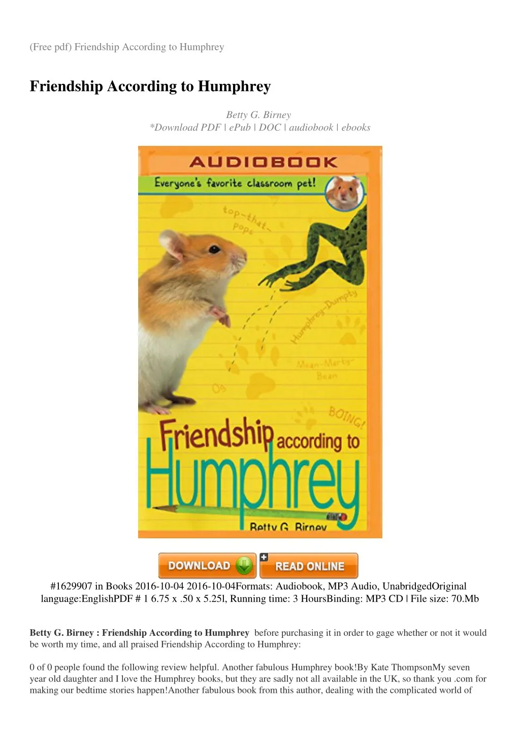 free pdf friendship according to humphrey