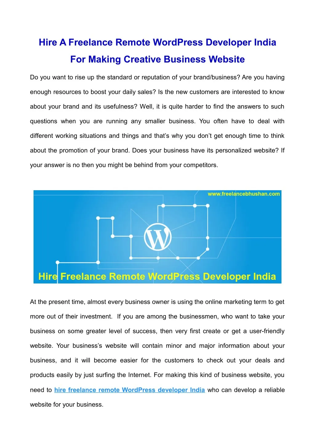 hire a freelance remote wordpress developer india