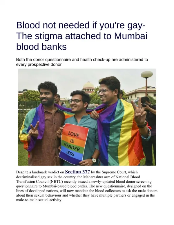 Blood not needed if you're gay: The stigma attached to Mumbai blood banks
