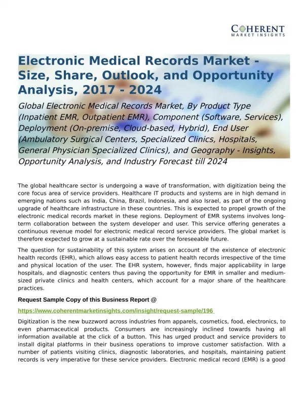Electronic Medical Records Market Share, Analysis, and Industry Forecast till 2024