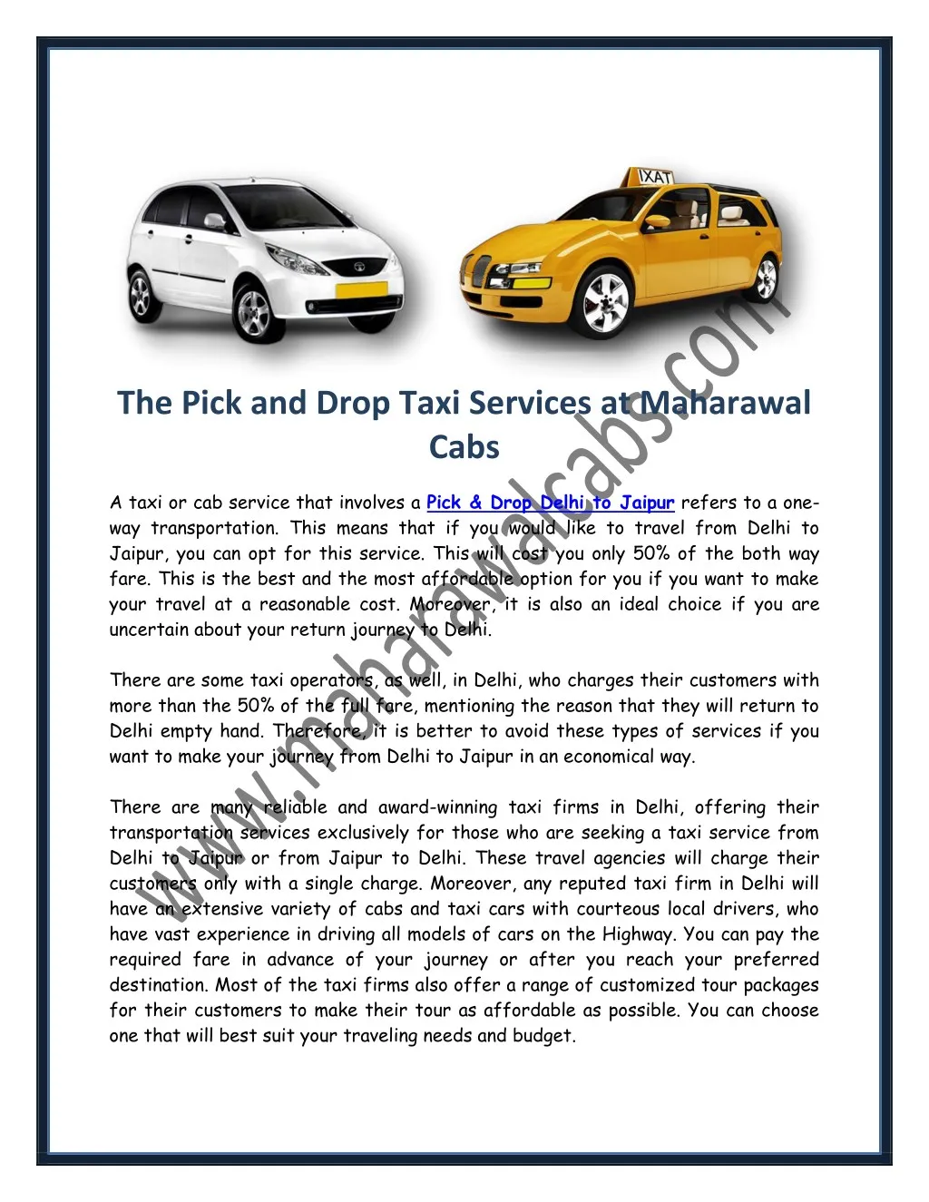 the pick and drop taxi services at maharawal cabs
