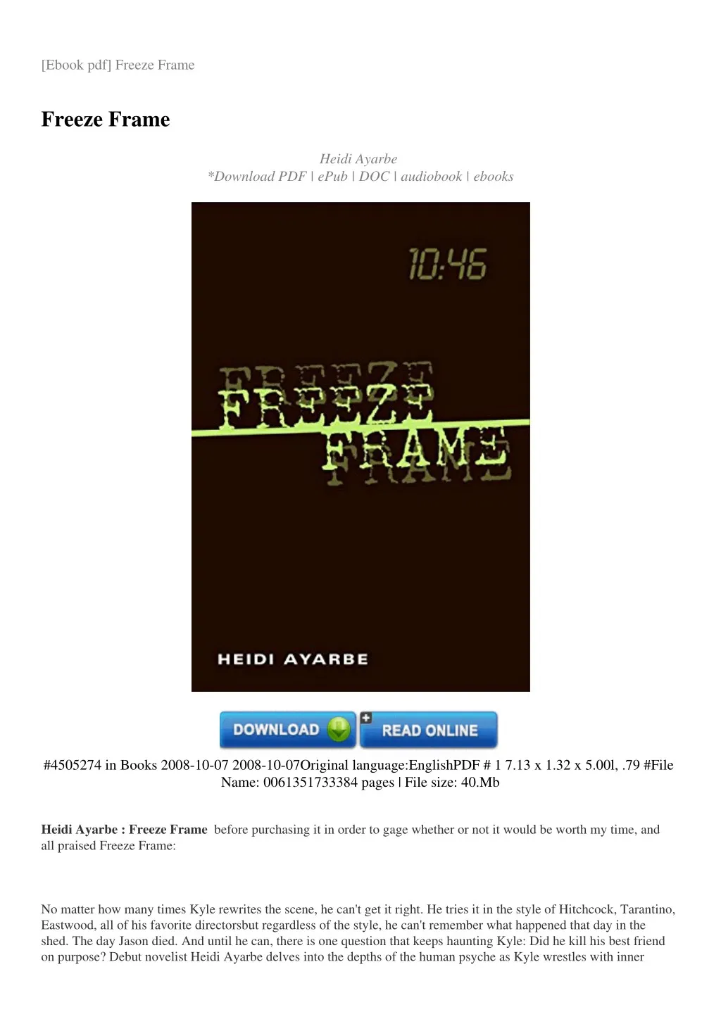 ebook pdf freeze frame