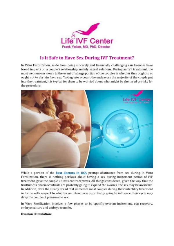 Is It Safe to Have Sex During IVF Treatment?