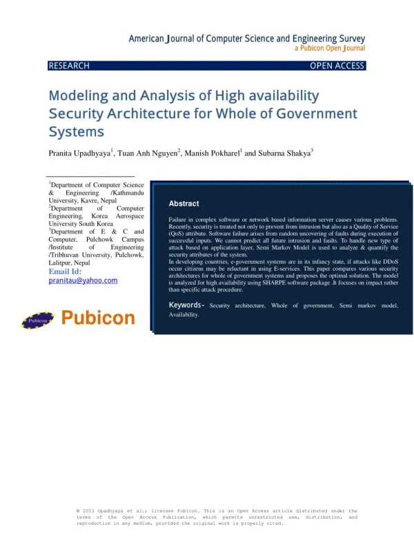 Modeling and Analysis of High availability Security Architecture for Whole of Government Systems