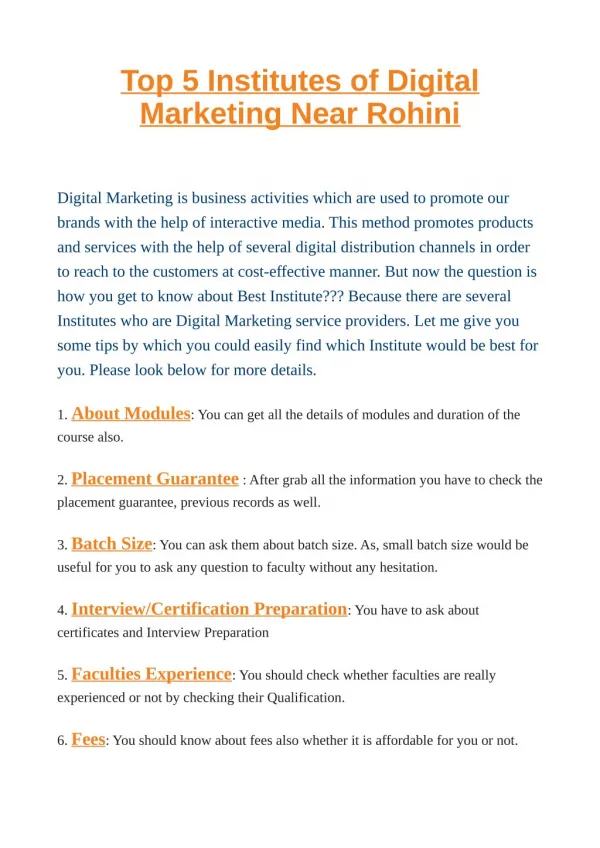 Top 5 Institutes of Digital Marketing Near Rohini