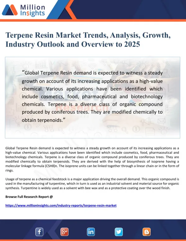 Terpene Resin Market Trends, Analysis, Growth, Industry Outlook and Overview to 2025
