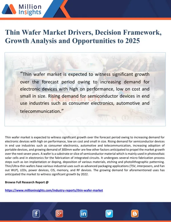 Thin Wafer Market Drivers, Decision Framework, Growth Analysis and Opportunities to 2025