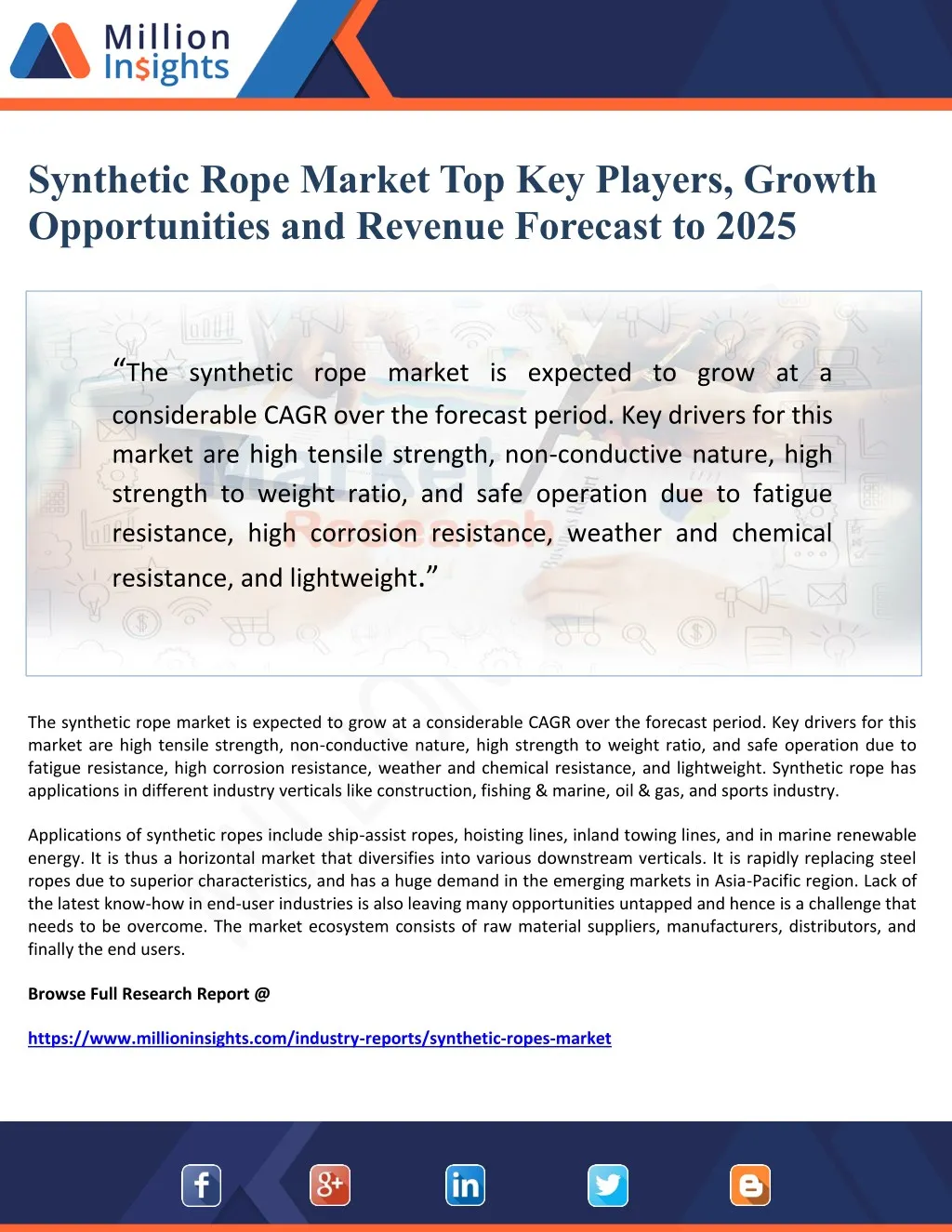synthetic rope market top key players growth