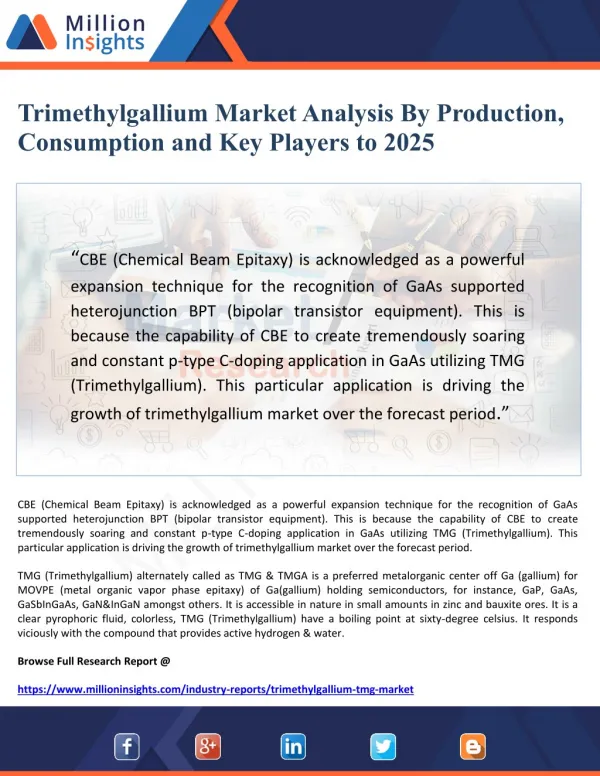 Trimethylgallium Market Analysis By Production, Consumption and Key Players to 2025