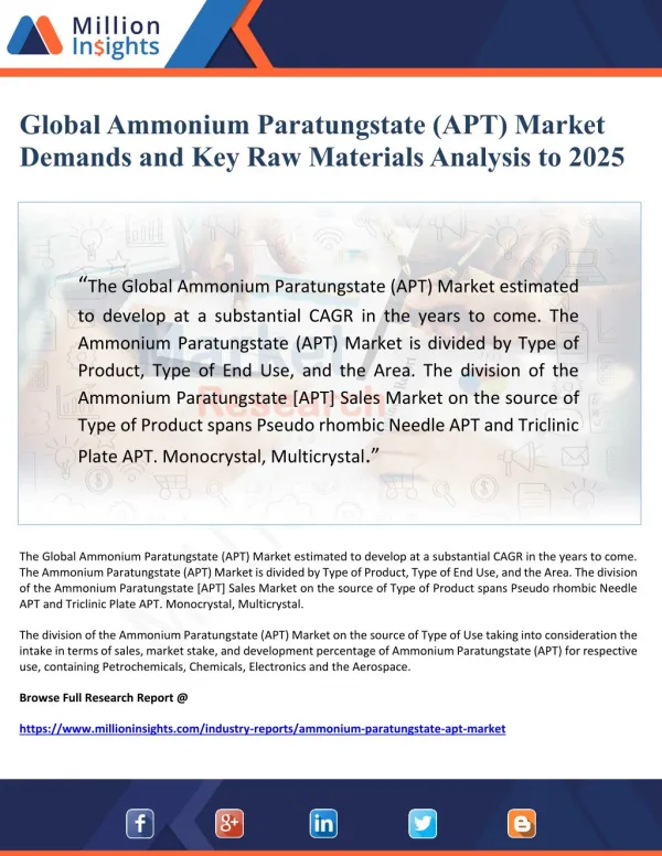 Global Ammonium Paratungstate (APT) Market Demands and Key Raw Materials Analysis to 2025