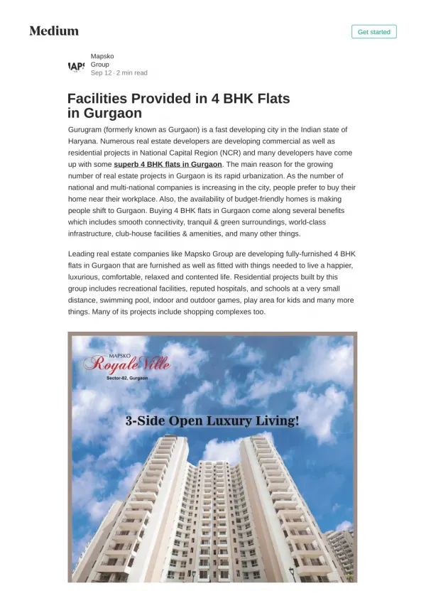 Facilities Provided in 4 BHK Flats in Gurgaon