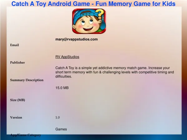 Catch A Toy Android Game - Fun Memory Game for Kids
