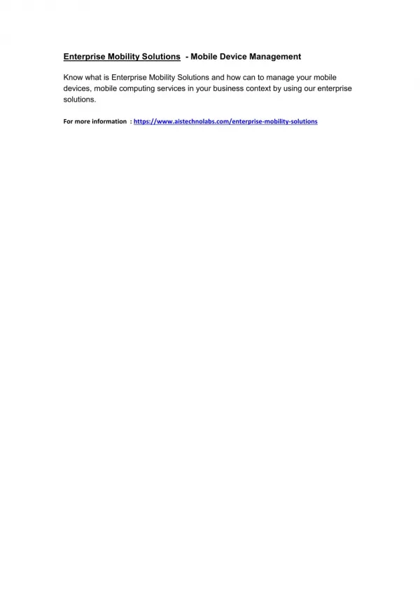 Enterprise Mobility Solutions - Mobile Device Management