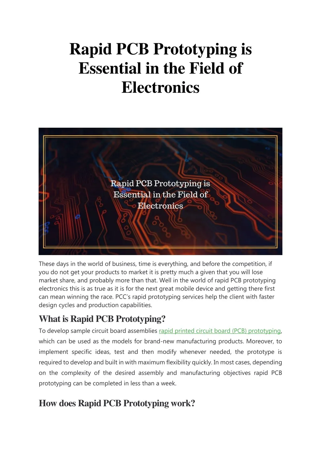 rapid pcb prototyping is essential in the field