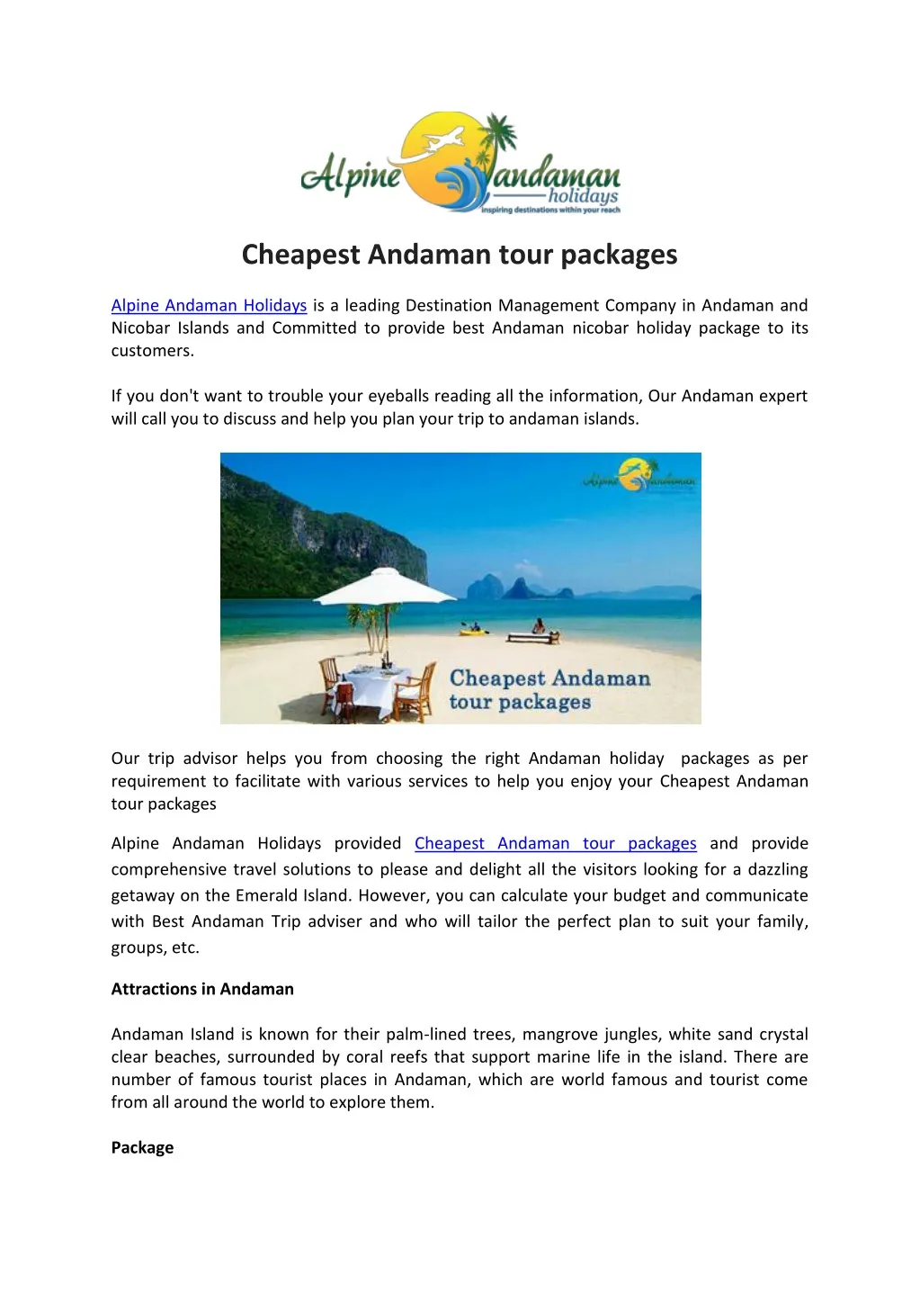 cheapest andaman tour packages