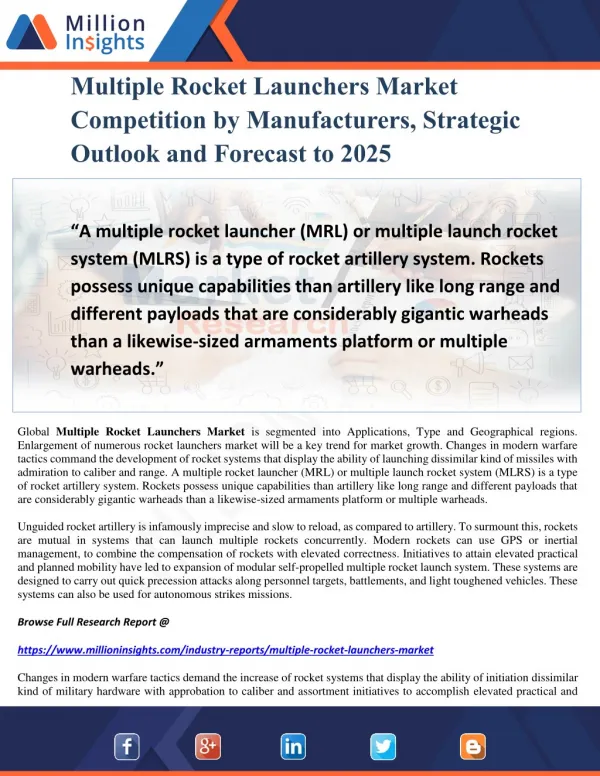 Multiple Rocket Launchers Market Competition by Manufacturers, Strategic Outlook and Forecast to 2025