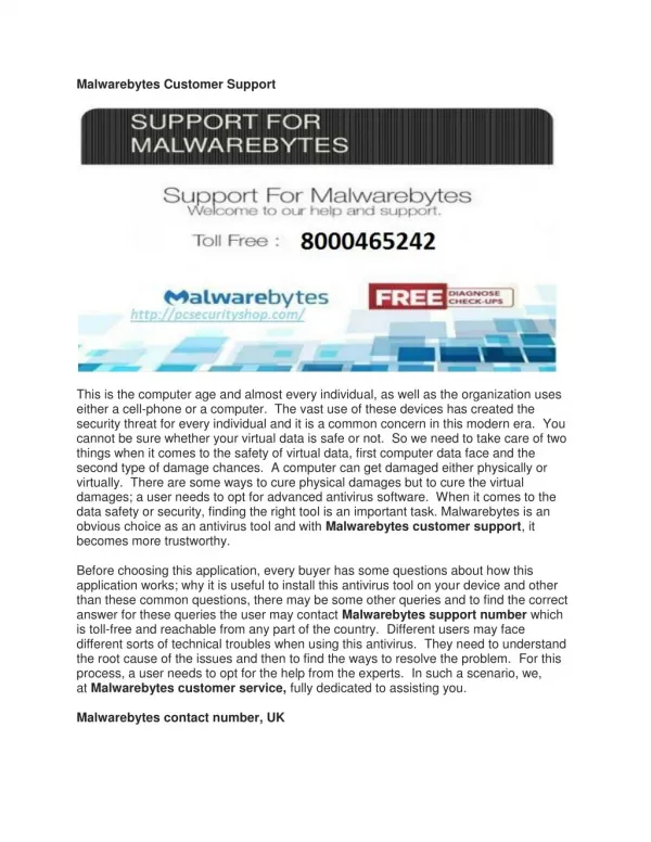 Malwarebytes Support Number