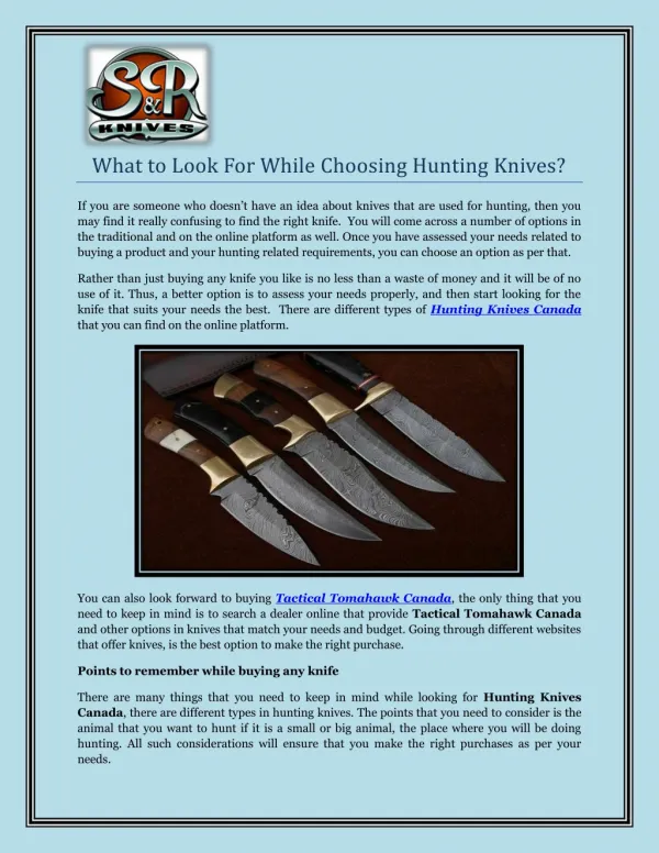What to Look For While Choosing Hunting Knives?