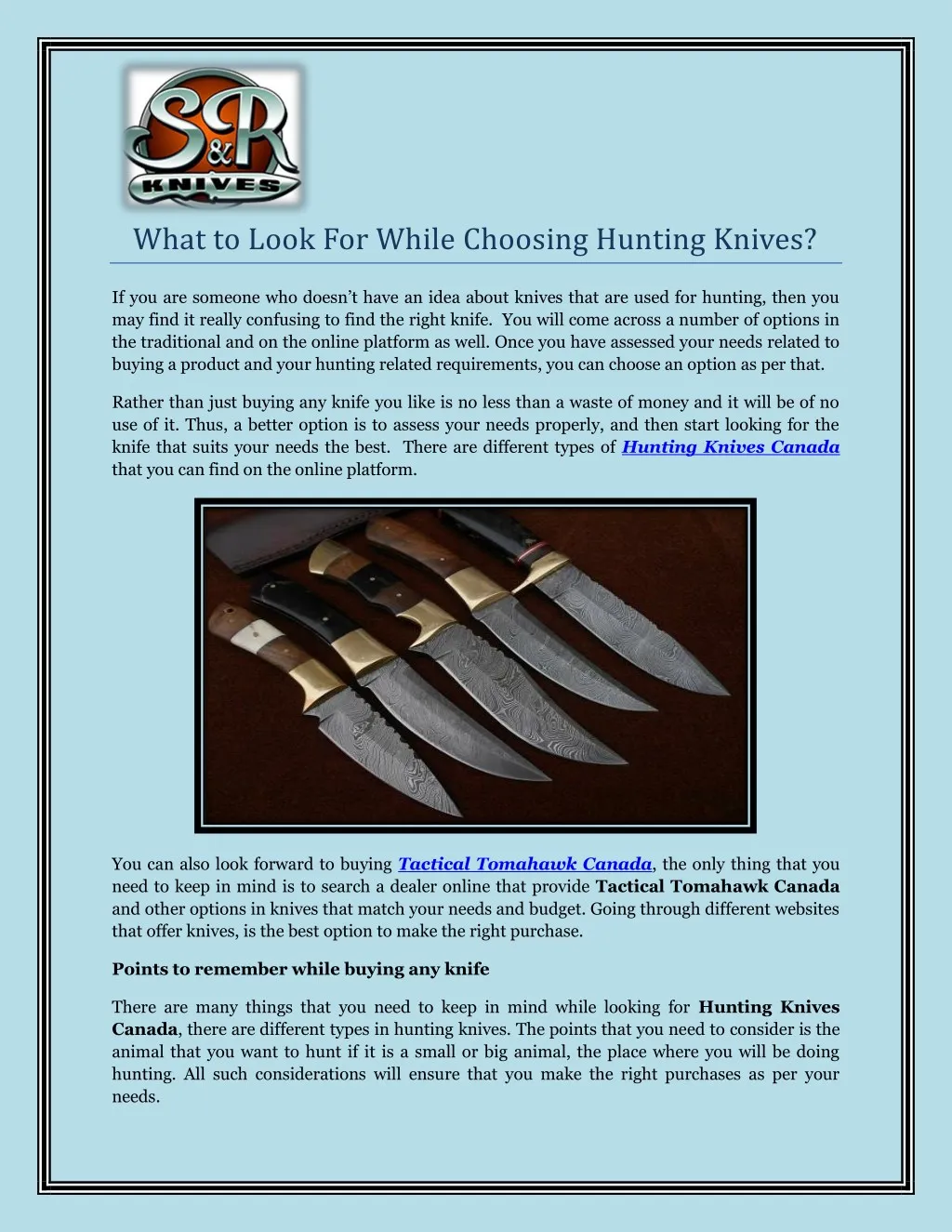 what to look for while choosing hunting knives