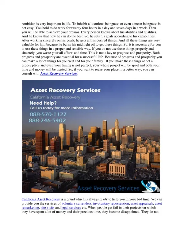California Asset Recovery