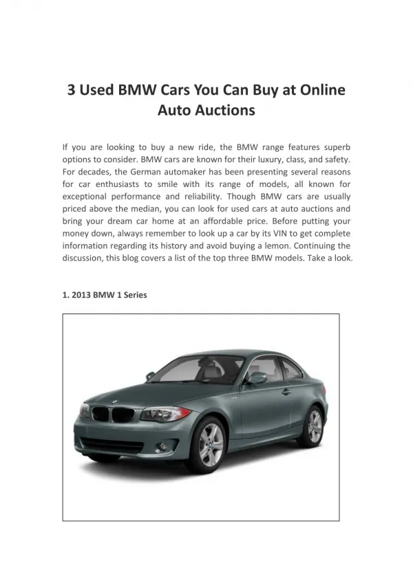 3 Used BMW Cars You Can Buy at Online Auto Auctions