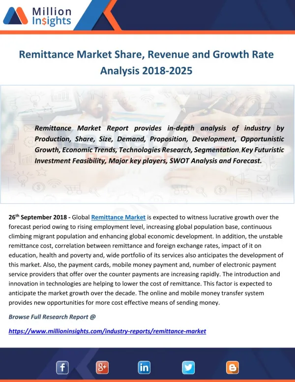 Remittance Market Share, Revenue and Growth Rate Analysis 2018-2025