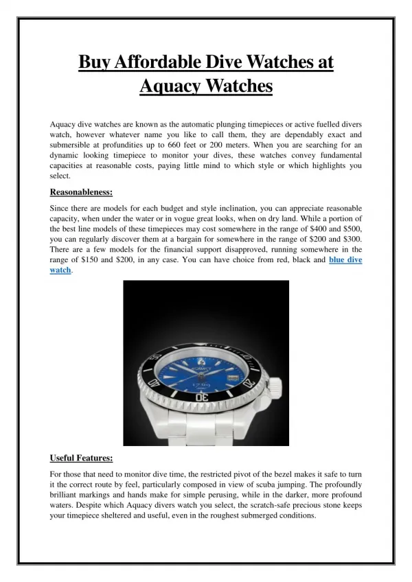 Buy Affordable Dive Watches at Aquacy Watches