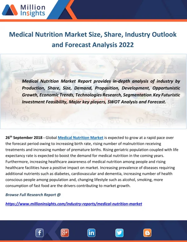 Medical Nutrition Market Size, Share, Industry Outlook and Forecast Analysis 2022