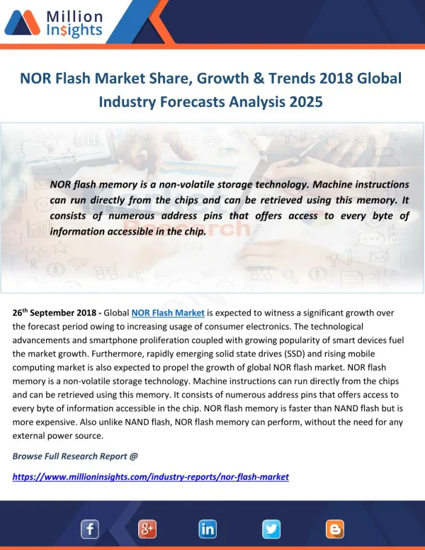 NOR Flash Market Share, Growth & Trends 2018 Global Industry Forecasts Analysis 2025