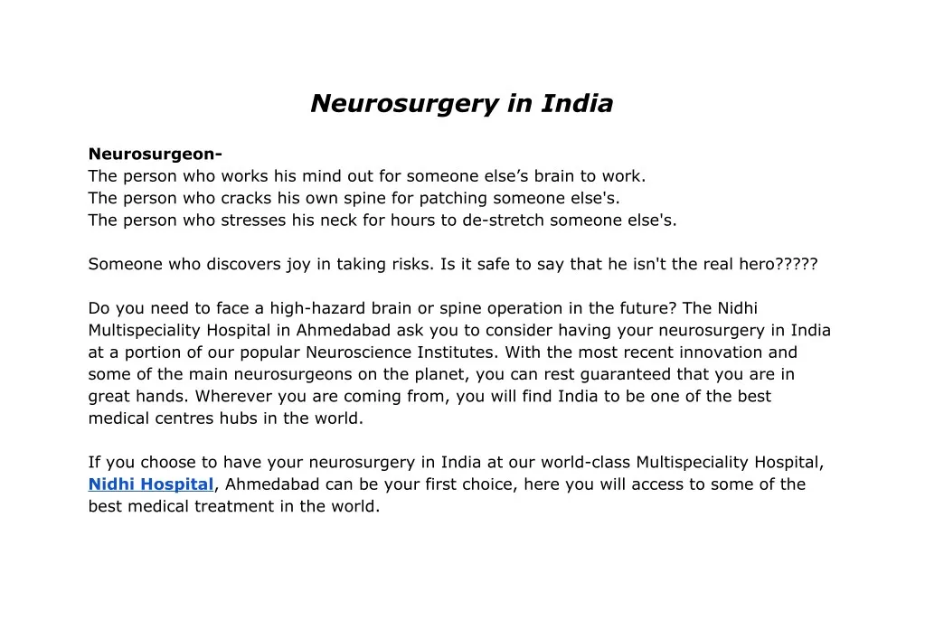 neurosurgery in india