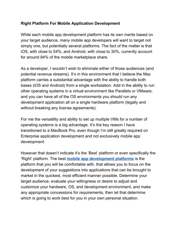 Right Platform For Mobile Application Development
