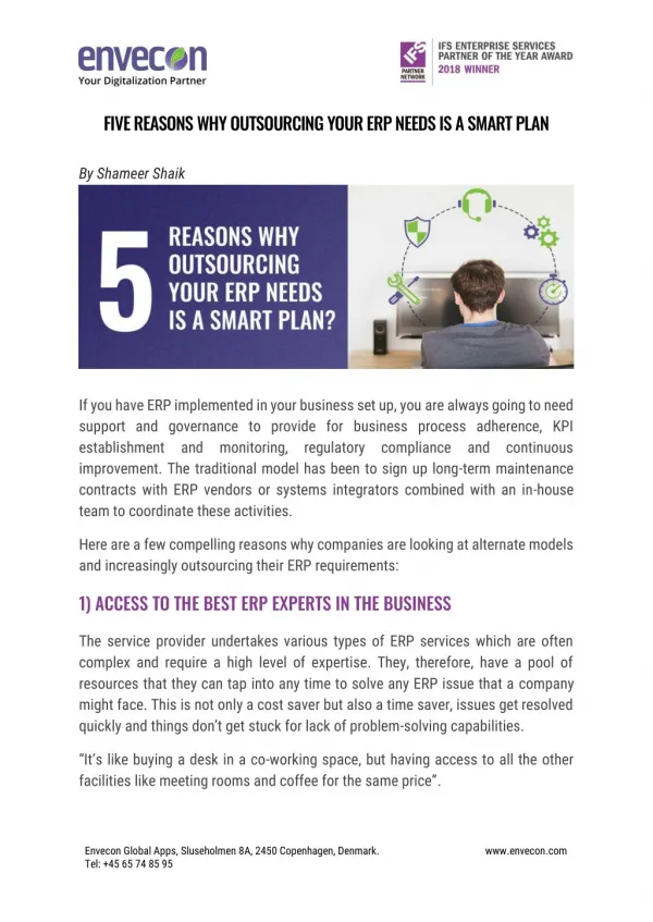 Five reasons why outsourcing your ERP needs is a smart plan